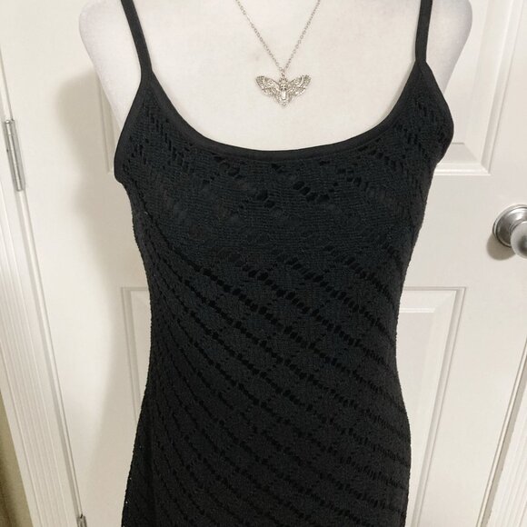 ACCOMPLICE Black crochet sleeveless a-line mini dress ~ Goth XS SMALL sundress - Picture 5 of 13